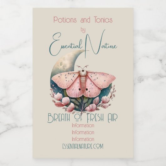 Creëer Uw eigen Roze Maan Moth & Flowers Voedselcontainer Etiket (Enkel label)
