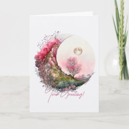 Creëer Uw eigen Roze Maanlandschap Feestdagen Kaart