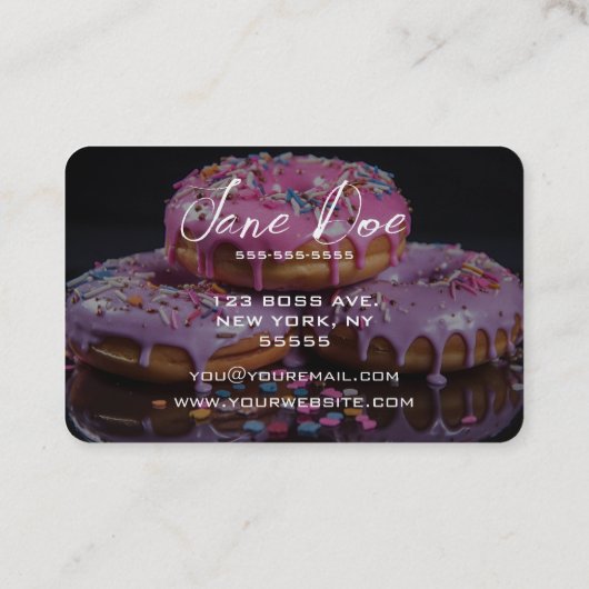 Creëer Uw eigen roze & Paarse Sprinkle Donuts Visitekaartje (Achterkant)