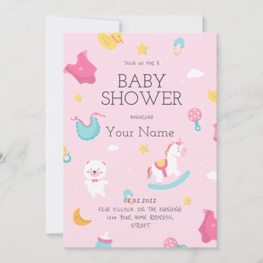 Creëer uw eigen roze roze het Baby shower van een Kaart (Voorkant)