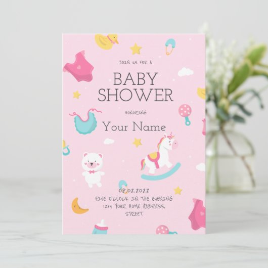 Creëer uw eigen roze roze het Baby shower van een  Kaart (Staand voorkant)