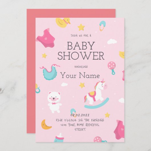Creëer uw eigen roze roze het Baby shower van een  Kaart (Voorkant / Achterkant)