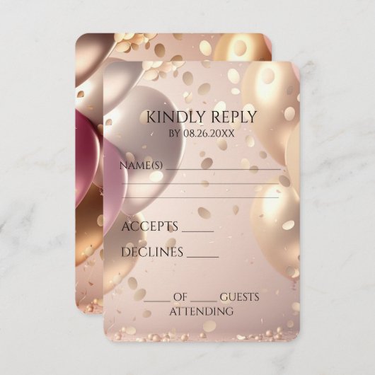 Creëer uw eigen Rozen goudballonnen RSVP Kaartje (Voorkant / Achterkant)