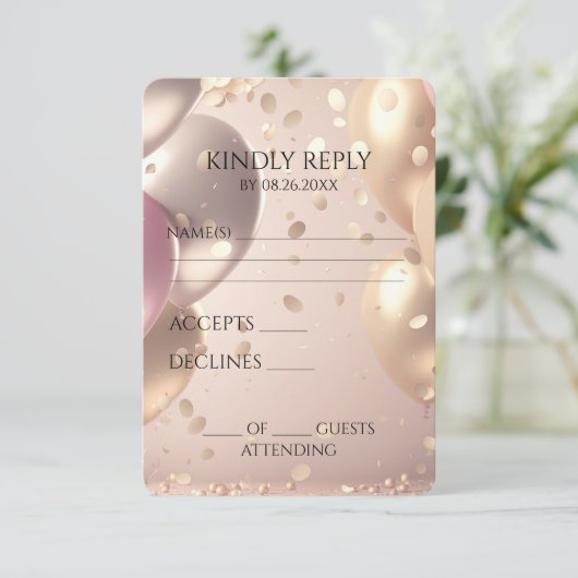 Creëer uw eigen Rozen goudballonnen RSVP Kaartje (Staand voorkant)