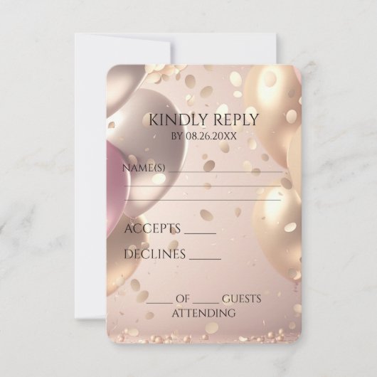 Creëer uw eigen Rozen goudballonnen RSVP Kaartje (Voorkant)