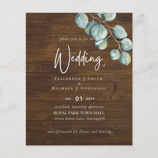 Creëer Uw eigen RUSTIC Eucalyptus Weddenschap Flye Flyer (Voorkant)