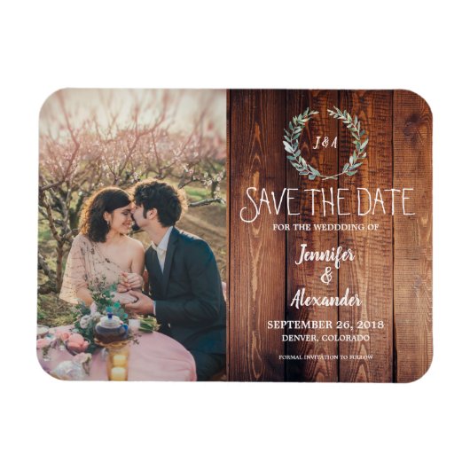 Creëer uw eigen rustieke houten monogram foto magneet (Horizontaal)