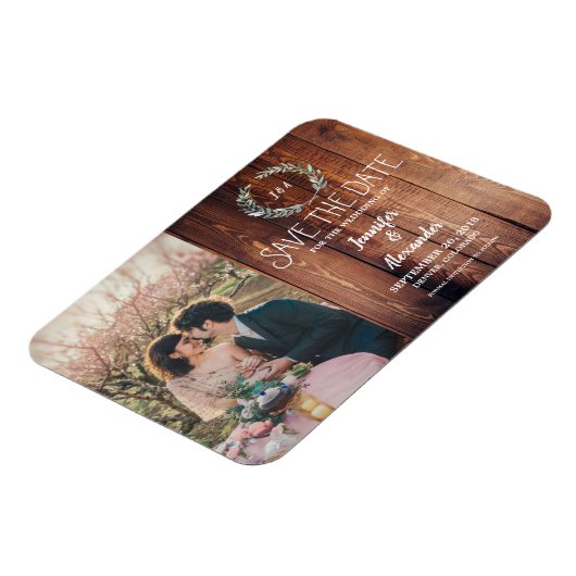 Creëer uw eigen rustieke houten monogram foto magneet (Linkerzijde)