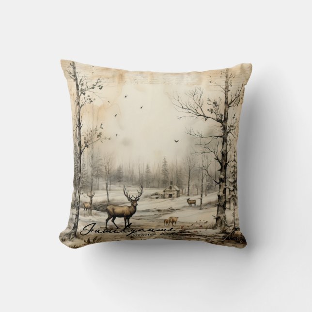 Creëer uw eigen rustieke winterverblijf kussen (Voorkant)