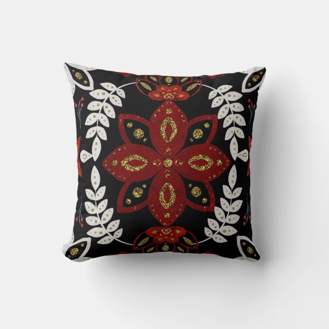 Creëer uw eigen Scandinavische rood en goud bloeme Kussen (Voorkant)