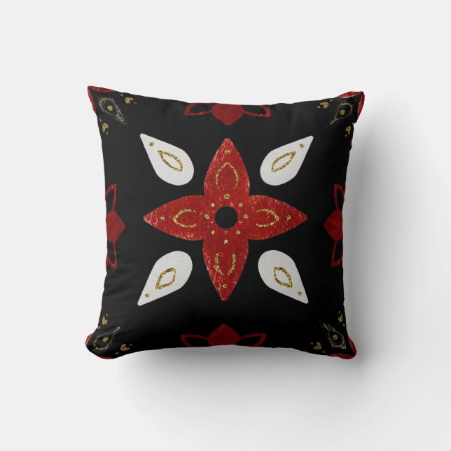 Creëer uw eigen Scandinavische rood-witte bloemmot Kussen (Voorkant)