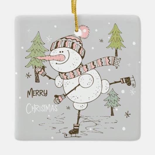 Creëer uw eigen schaatsen wintersneeuwpop keramisch ornament (Voorkant)