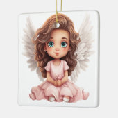 Creëer uw eigen Schattige roze kerstengel Keramisch Ornament (Links)