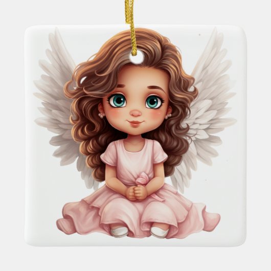 Creëer uw eigen Schattige roze kerstengel Keramisch Ornament (Voorkant)