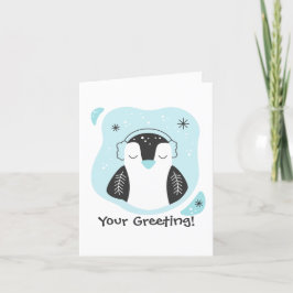 Creëer Uw eigen Schattigee Pinguïn Blue Christmas Feestdagen Kaart