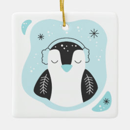 Creëer Uw eigen Schattigee Pinguïn Blue Christmas Keramisch Ornament