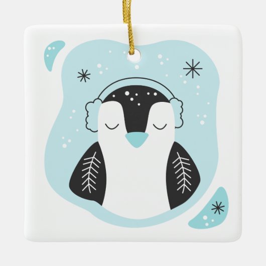 Creëer Uw eigen Schattigee Pinguïn Blue Christmas Keramisch Ornament (Voorkant)