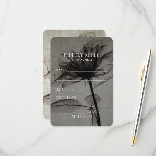 Creëer Uw Eigen Sepia  X-Ray Bloem Close-up RSVP Kaartje (Voorkant / Achterkant in situ)