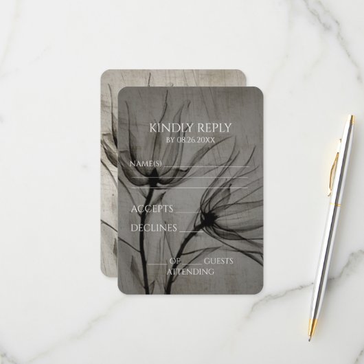 Creëer Uw Eigen Sepia X-Ray Bloemen RSVP Kaartje (Voorkant / Achterkant in situ)