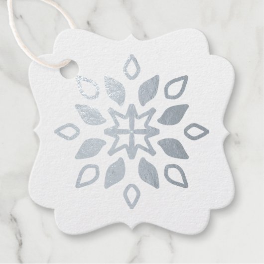 Creëer uw eigen Silver Foil Snowflake Petals Bedankjes Labels (Voorkant)