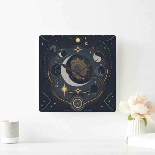 Creëer Uw eigen Silver & Gold Celestial Lunar Vierkante Klok (Huis)