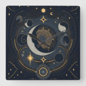Creëer Uw eigen Silver & Gold Celestial Lunar Vierkante Klok (Voorkant)