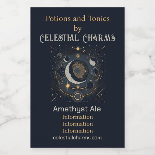 Creëer Uw eigen Silver & Gold Celestial Lunar Wijn Etiket (Enkel label)