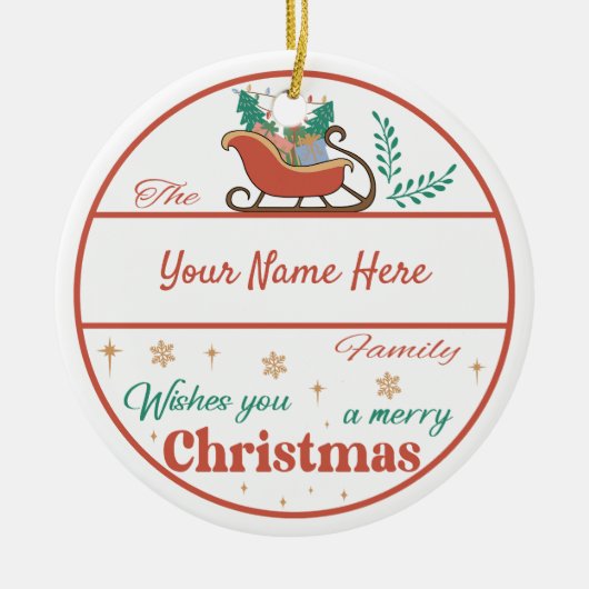 Creëer Uw Eigen Sleigh Naam & Jaar Kerstmis Keramisch Ornament (Voorkant)