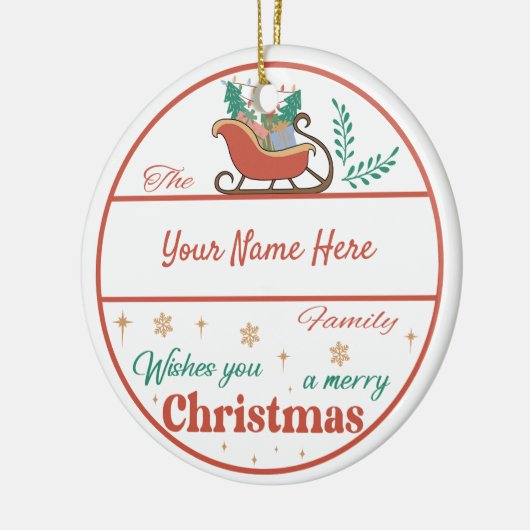 Creëer Uw Eigen Sleigh Naam & Jaar Kerstmis Keramisch Ornament (Links)