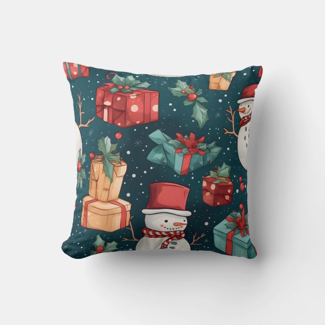 Creëer uw eigen sneeuwman geschenken groen kussen (Voorkant)