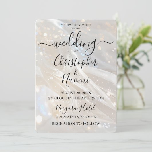 Creëer uw eigen sprankelende ivoren witte bruiloft kaart (Staand voorkant)