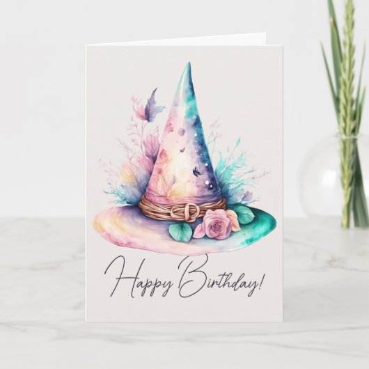 Creëer uw eigen Spring Rainbow Floral Witch Pet Feestdagen Kaart (Voorkant)