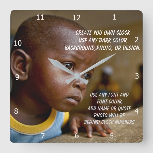 CREËER UW EIGEN SQUARE WALL CLOCK VIERKANTE KLOK (Voorkant)