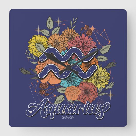 Creëer Uw eigen sterrenbloem Waterman Zodiac Vierkante Klok (Voorkant)