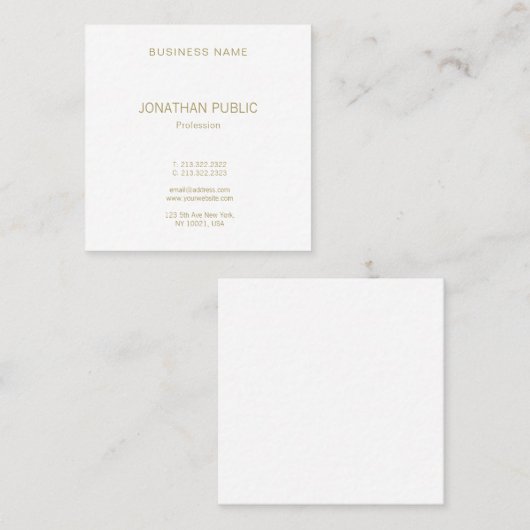 Creëer Uw eigen stijlvolle, moderne Gold Text Font Vierkante Visitekaartje (Voorkant / Achterkant)