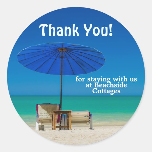 Creëer Uw eigen strand vakantiehuis Dank u Ronde Sticker (Voorkant)