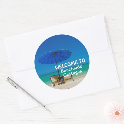 Creëer Uw eigen strand vakantiehuis Welkom Ronde Sticker (Envelop)
