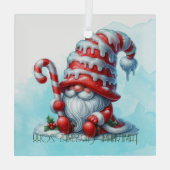 Creëer Uw eigen Sweet Peppermint Christmas Gnome Glas Ornament (Achterkant)