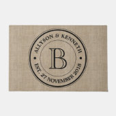 Creëer Uw eigen trendy Burlap Retro Logo Monogram Deurmat (Voorkant)