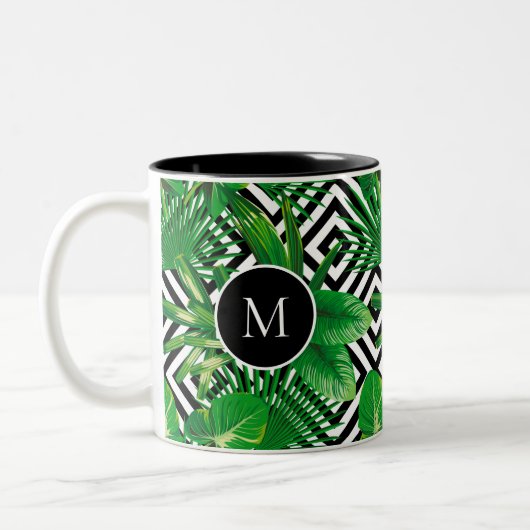 Creëer Uw eigen Tropische Patroonmonogram Tweekleurige Koffiemok (Links)