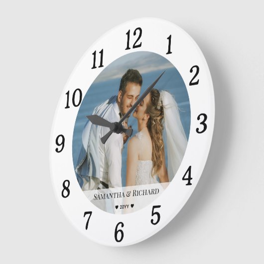 Creëer uw eigen trouwfoto naam zwart en wit grote klok (Hoek)