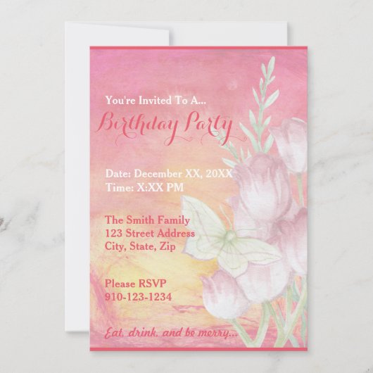 Creëer uw eigen Tulp Butterfly Party uitnodigingen (Voorkant)