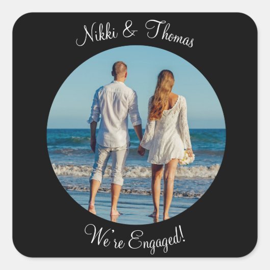 Creëer Uw eigen Verloving van de Foto NaamManuscri Vierkante Sticker (Voorkant)