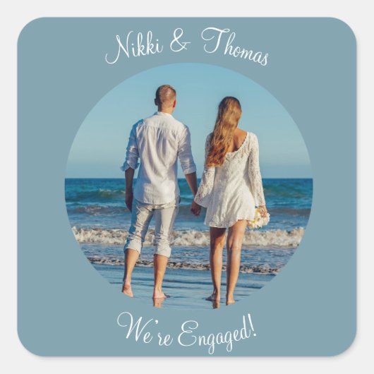 Creëer Uw eigen Verloving van de Foto NaamManuscri Vierkante Sticker (Voorkant)