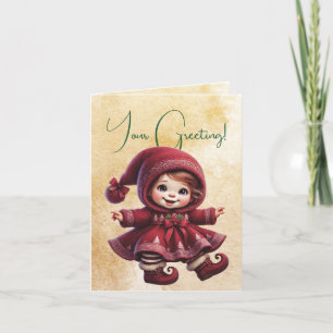 Creëer uw eigen vintage kerst gnoom meisje feestdagen kaart