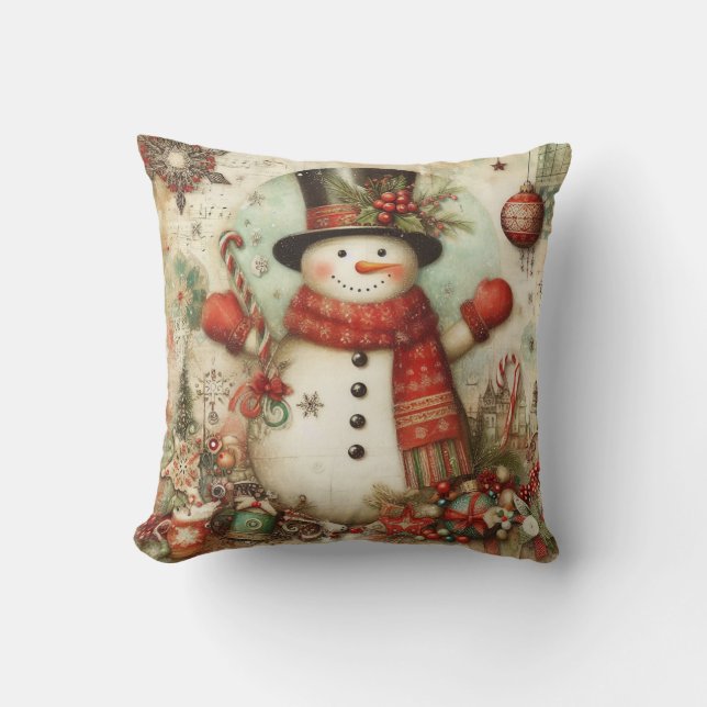 Creëer uw eigen vintage kerst sneeuwpop kussen (Voorkant)