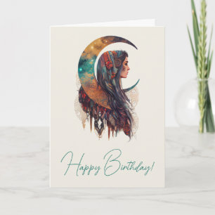 Creëer Uw Eigen Vrije Geest Bloemen Boho Moon Feestdagen Kaart