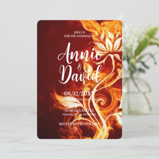 Creëer uw eigen vuur bloem bruiloft kaart (Staand voorkant)