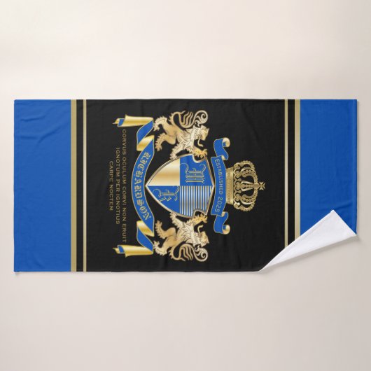 Creëer uw eigen wapenkat blauw goudleeuwen badhanddoek (Badhanddoek)