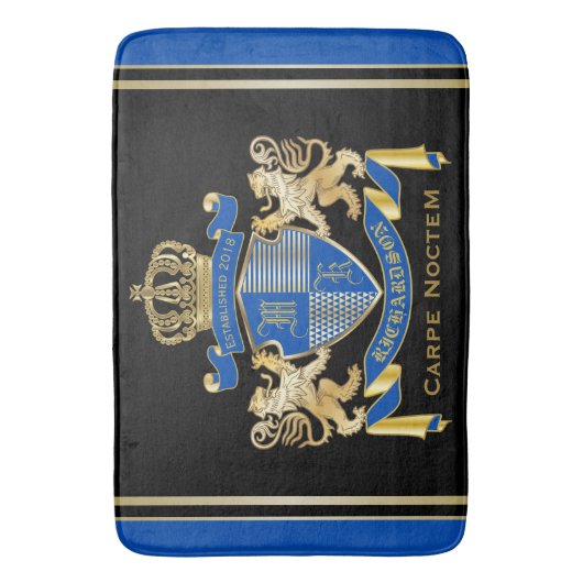Creëer uw eigen wapenkat blauw goudleeuwen badmat (Voorkant Verticaal)